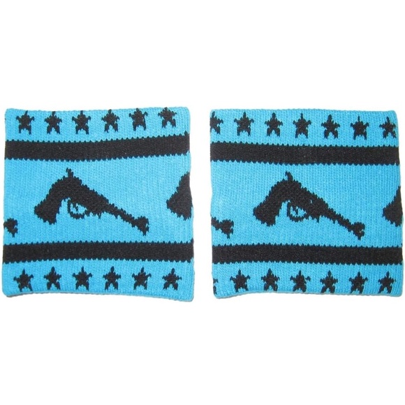 Knit Black Pistols & Stars on Turquoise Wrist Bands from Sourpuss Clothing - Picture 1 of 2